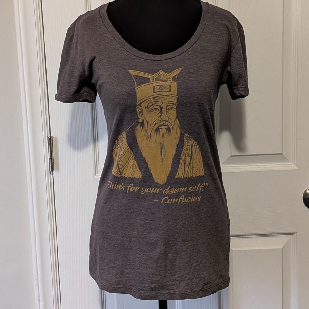 Funny Confucius Graphic T-Shirt Think For Your Damn Self Philosophy Meme M